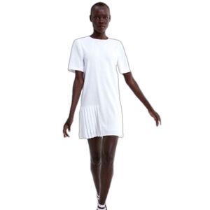 Zara White Drop Waist Pleated Dress